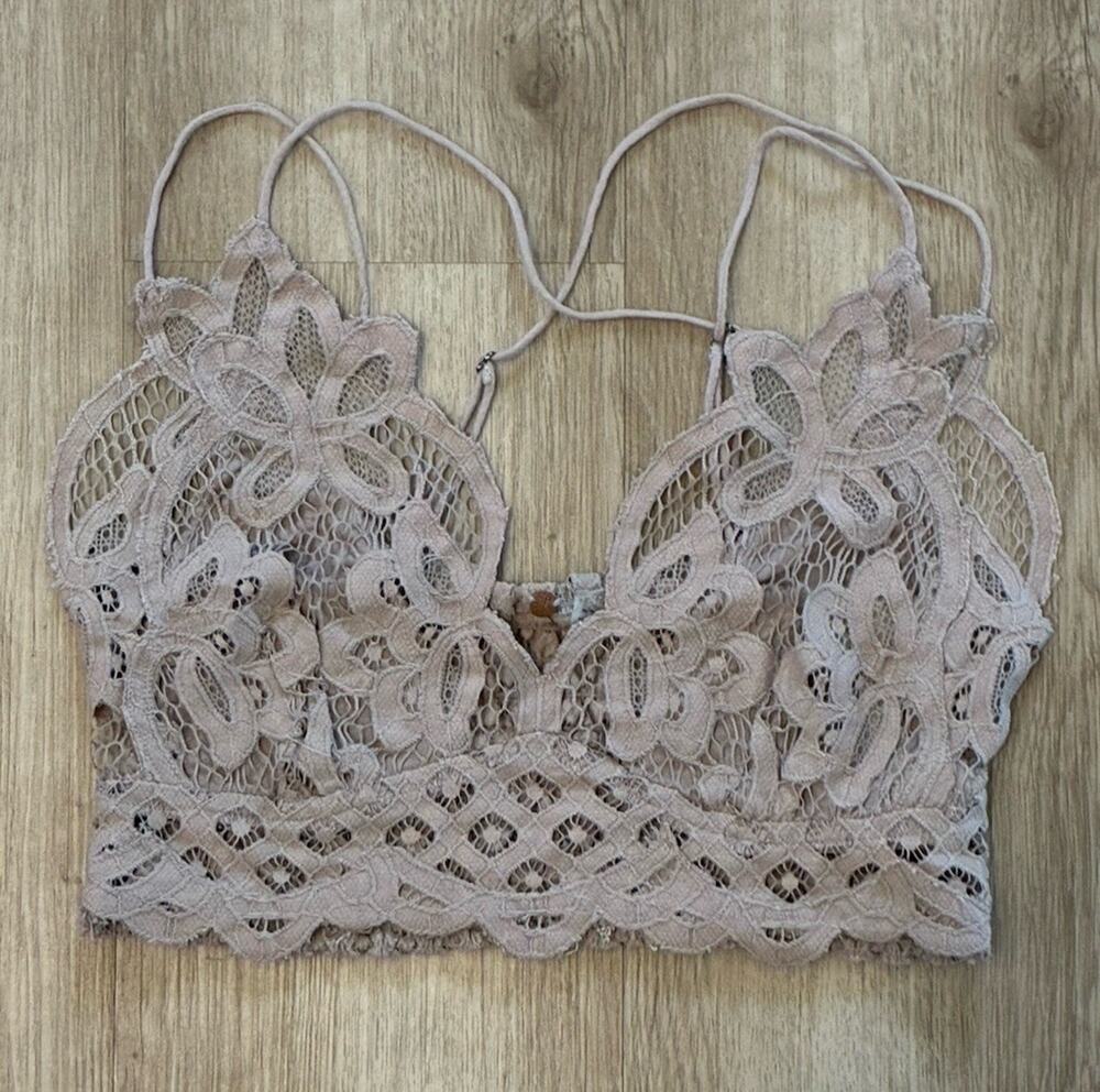 Free People FP One Floral Lace Crochet Bralette Beige M